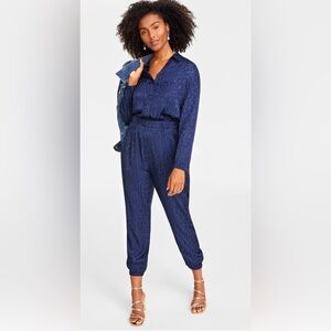 On 34th Animal-Print Jacquard Jumpsuit Intrepid Blue Size XL
